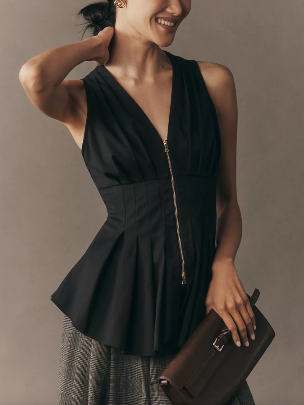 Maeve Viki Zip-Front Peplum Top